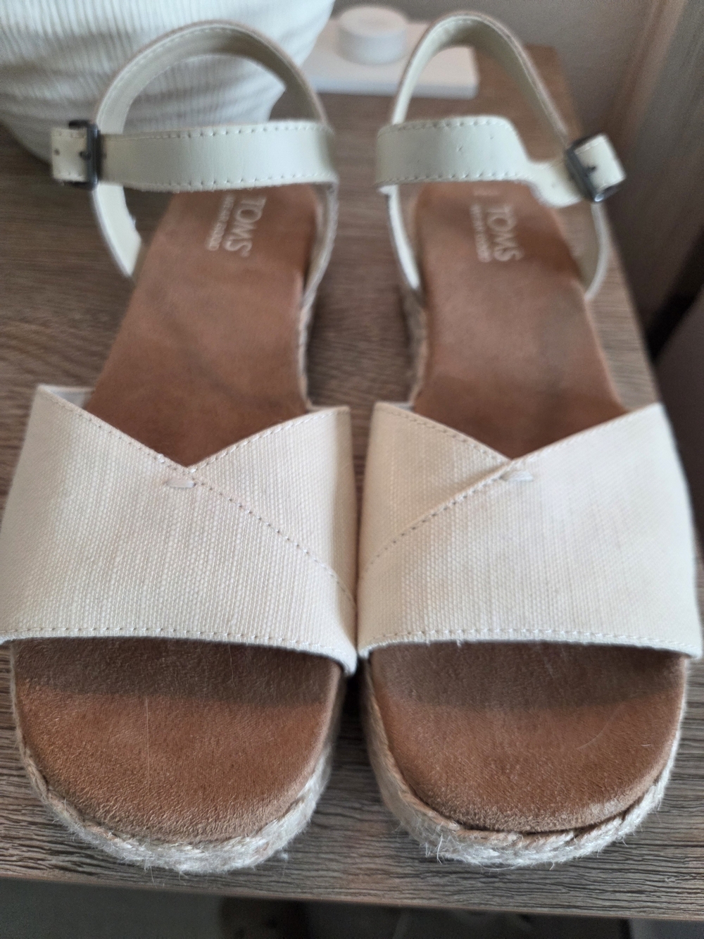 TOMS Women's Cream Canvas Espadrille Wedge Sandals